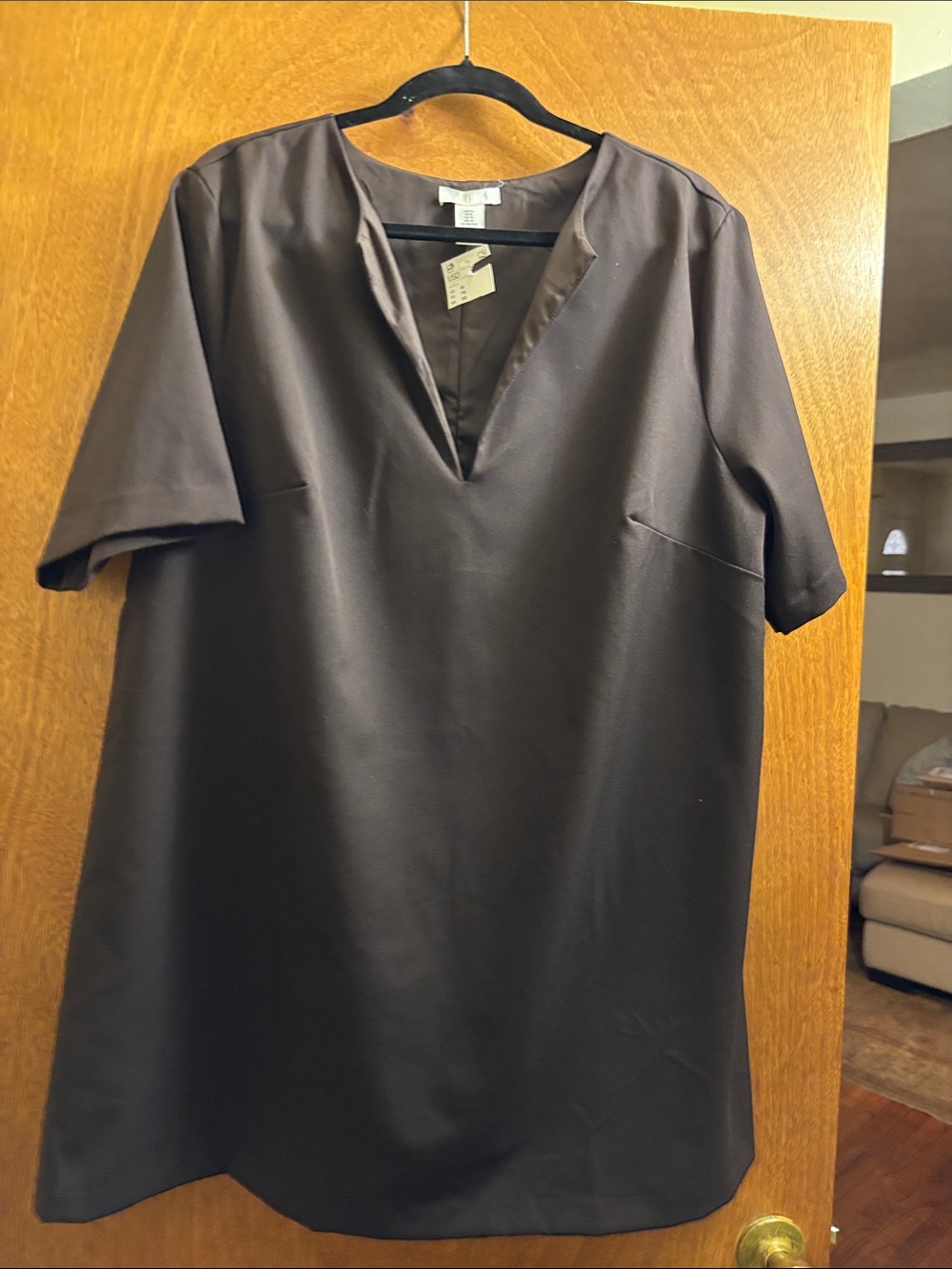 H&M Dark Brown Short-Sleeve V-Neck Shirt